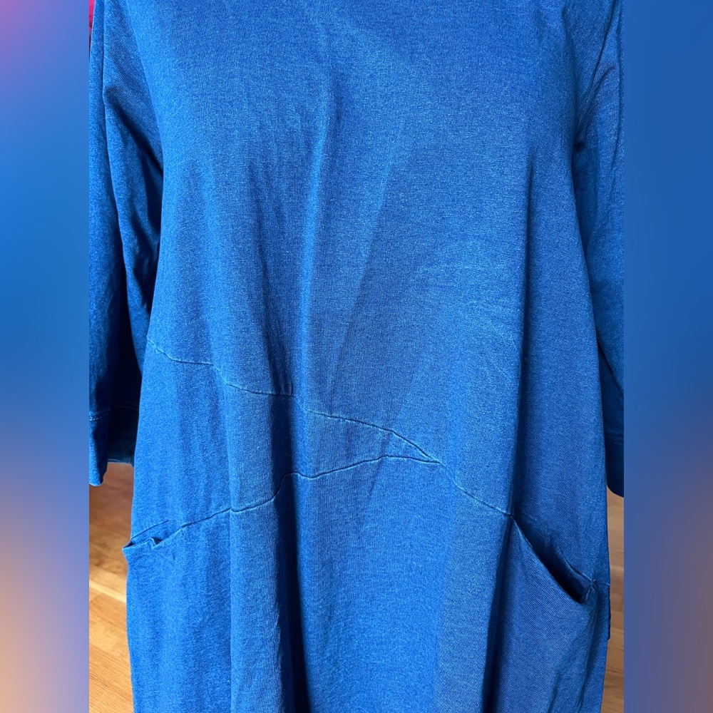 Boho Artist-style High-low Tunic Casual Dress M Navy - Picture 3 of 6